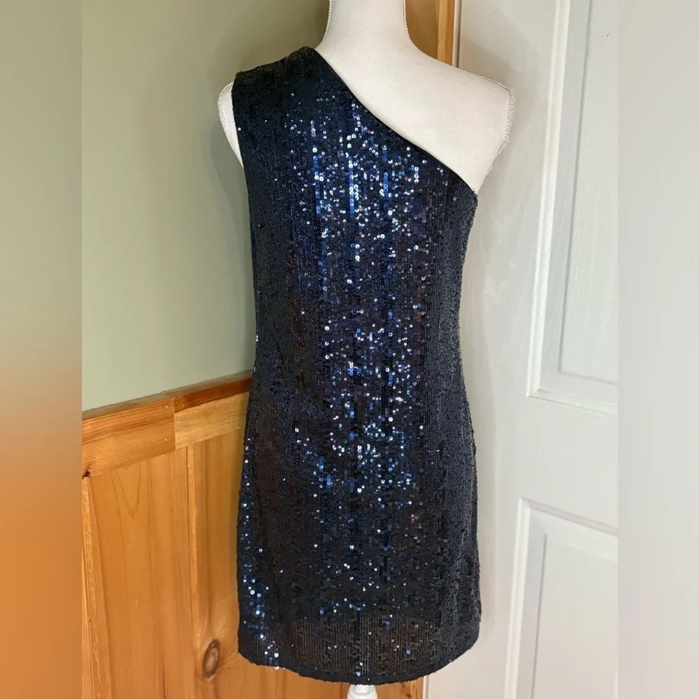 Express Navy Blue Sequin One Shoulder Dress size Small NWOT